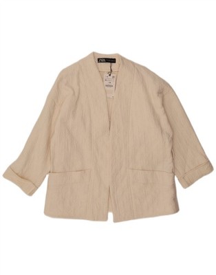 ZARA Womens Oversized 3/4 Sleeve Open Blazer Jacket UK 14 Medium Off White AP19