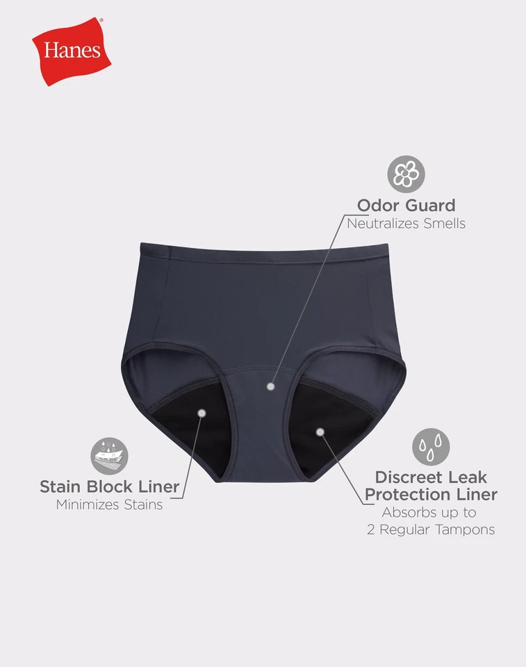 Hanes Women's Brief 3-Pack Fresh & Dry Leak Protection Liner Underwear Assorted - Image 2 of 4