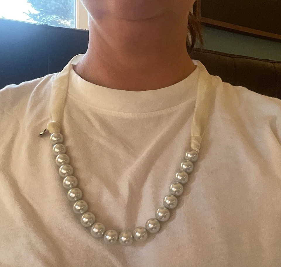 Collar Gargantilla Victoriana Perla Cinta Terciopelo Blanco Marfil Nupcial Largo De Colección Foto 3 de 4