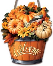 Autumn Welcome Sign - Pumpkin Decor for Front Door Porch - Hanging Home