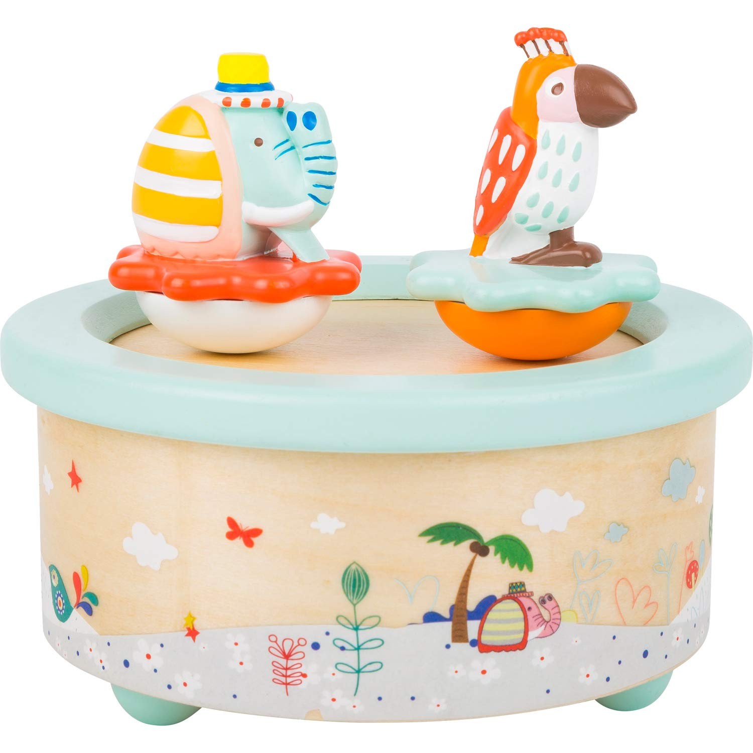 Boîte à musique en bois perroquet éléphant jouet musical pastel chambre