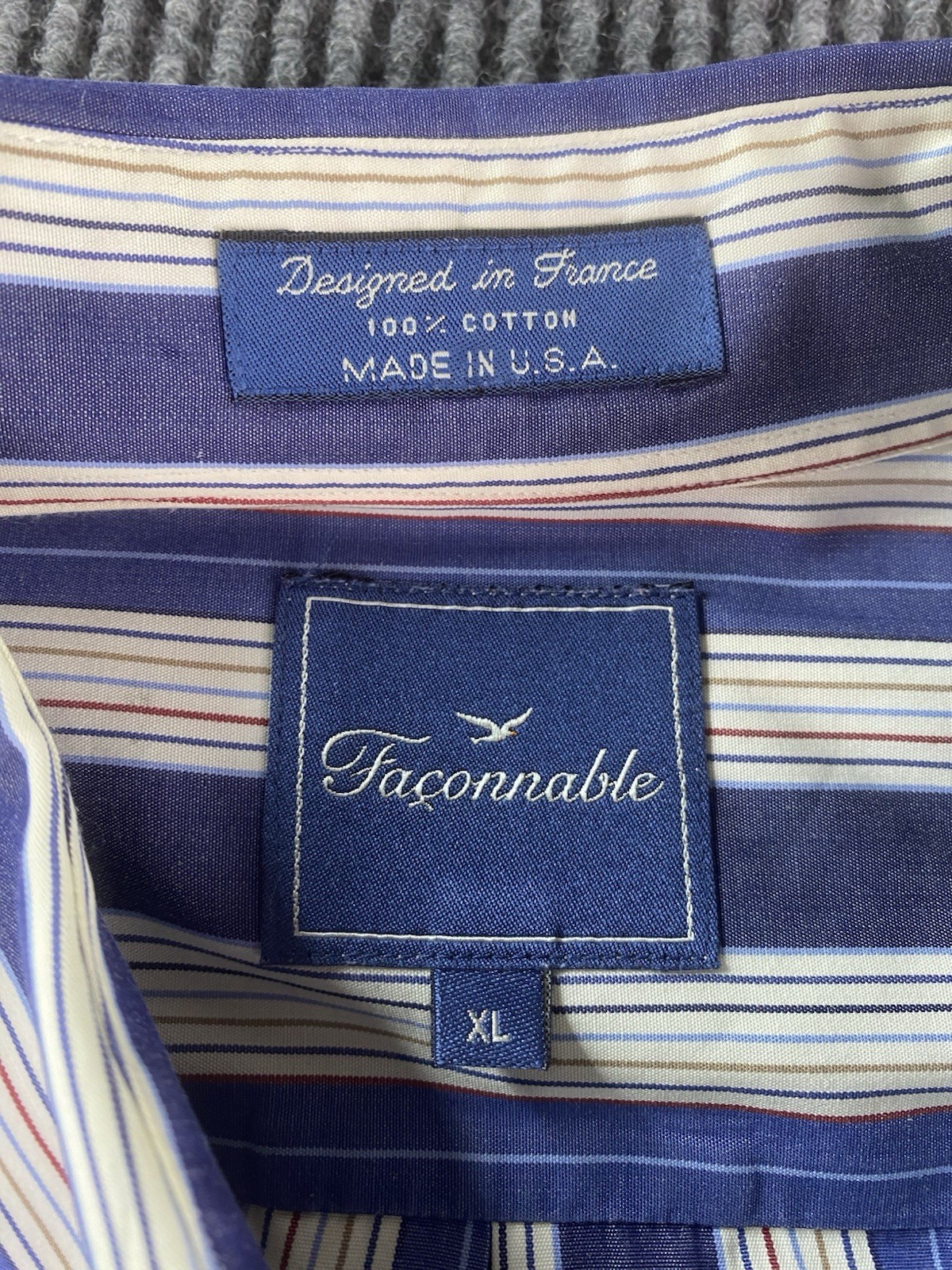 PONY Camicia Vintage Facconable Uomo Extra Large Blu Bianco Righe Classico Bottone USA