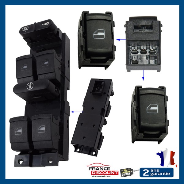 Platine FüR Fensterheber Vorne Links + Bouton Hinten FüR Golf 4/5 3B0959855B-image
