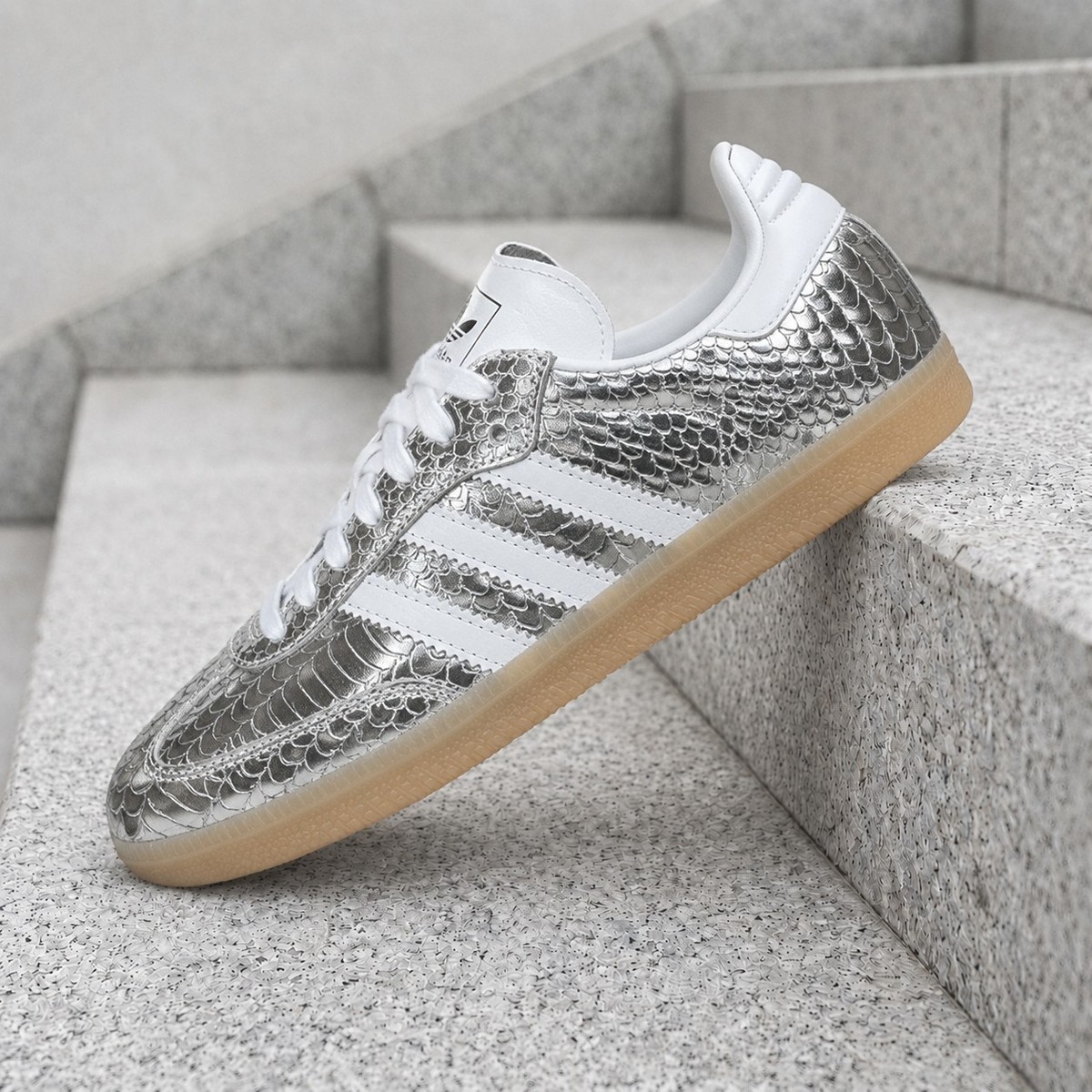 adidas Samba OG Patent Snakeskin Silver Metallic IH9016 Women New