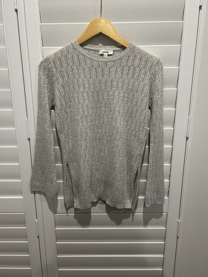 Koton Grey Size S Acrylic Polyamide Cable-Knit Crew Neck Long Sleeve Jumper