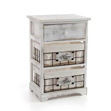 CASSETTIERA DECORATA IN LEGNO CON 3 CASSETTI 37X27XH58 CM IN COLORE BIANCO
