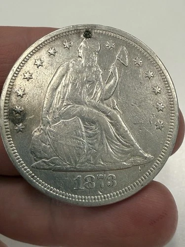 1873 SEATED LIBERTY SILVER DOLLAR $1- Plugged Better Date!