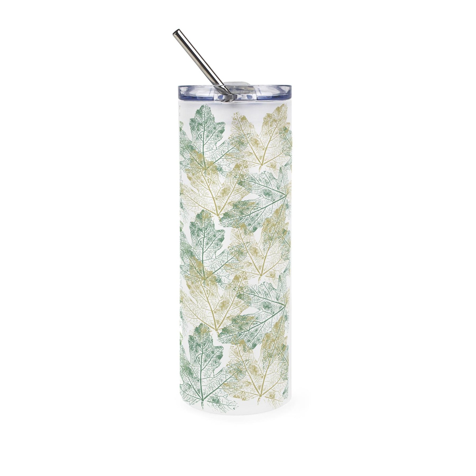 Spring Leaf Imprints Glass Travel Flask - Reusable Frosted Drinks Cup Gift