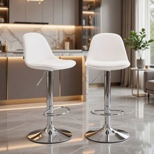 2er Set Design Barhocker Luneo Weiß Kunstleder – Edle Tresenstühle Chrom-Gestell