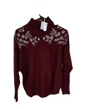 Maglione donna Liv Milano taglia M medio girocollo perline bordeaux elegante nuovo con etichette