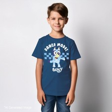 Bluey Boy's Dance Mode Cute Short Sleeve Blue T-Shirt. Sizes XS -XL. New w/ Tags