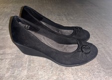 Scarpe donna Deflex Comfort nere con zeppa in ecopelle scamosciata taglia 10