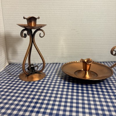 Vtg 2.Copper Scrolled Taper Candle Stick Holder Boho Gregorian Farmhouse 1970s