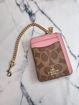 NWT Coach Zip Card Case Wallet In Signature Canvas CW883 Tan/Dusty