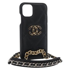 CHANEL Matelasse Chain iPhone Case Bag Lamb Skin Black Gold CC Auth BA12149A