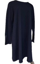 Chalet et Ceci Midi Dress Black Textured Cotton Blend Lagenlook L Capsule Zipper