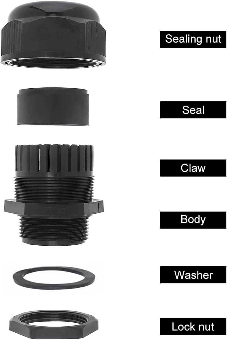 RTNLIT 1-1/2" NPT Cable Gland, Waterproof 1-1/2'' (1-Pack), Black 