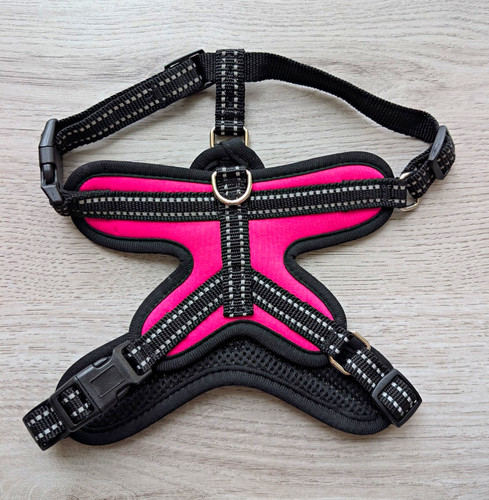 Reflective Adjustable Soft/Vest Dog Harness Size S Nylon Black & Pink