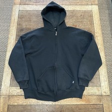 RARE Vintage 90s Russell Athletic Made In USA Full Zip Hoodie Black Sweatshirt M