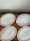 Vintage Pyrex Regency oval milk glass plates X4 with copper scrolls
