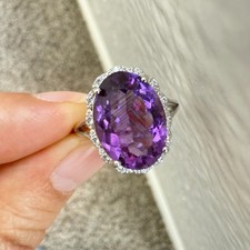 925 Sterling Silver Ring 15x10mm Natural Amethyst Gemstone Big Bridal Zircon NEW