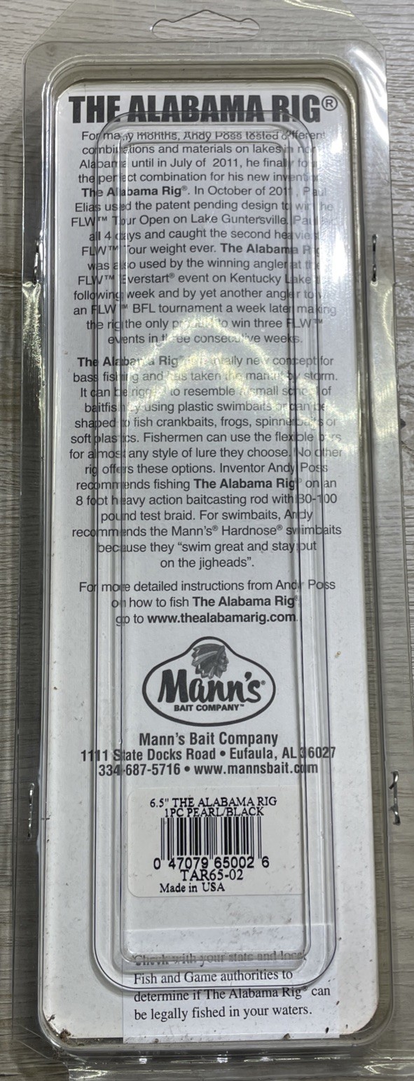 Mann's•The Alabama Rig •Paul Elias Fishing Lure• 6.5" • Pearl Black•NEW - Image 2