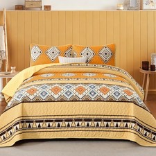 Drucon Queen Quilt Set Yellow Boho Aztec Bedspread 3 Piece Lightweight Bedding w