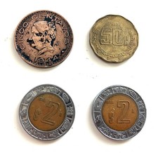 Vintage Lot 4 Mexico Estados Unidos Mexicanos Bronzemünzen (5c 50c 2 Pesos)
