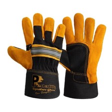 Predator Tiger Rigger Gloves High Quality Leather Heavy Duty Gold Double Palm