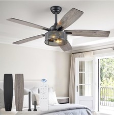 Farmhouse Ceiling Fans with Lights and Remote, 52 Inch Industrial Black Caged