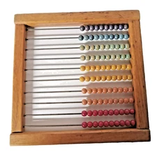 Antique Vtg Colored WOOD Abacus 10 Rod Child's Counting TOY