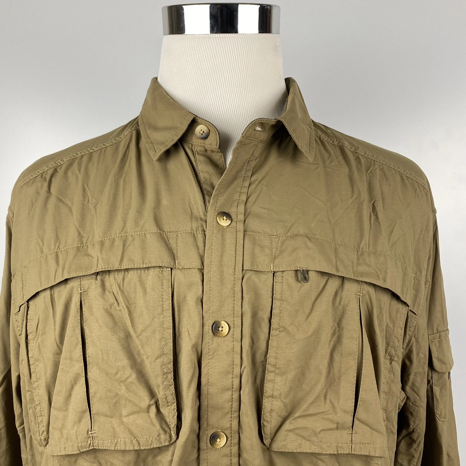 REI Men's XL Brown Hiking Fishing Outdoor Vented Button Up Long Sleeve Shirt