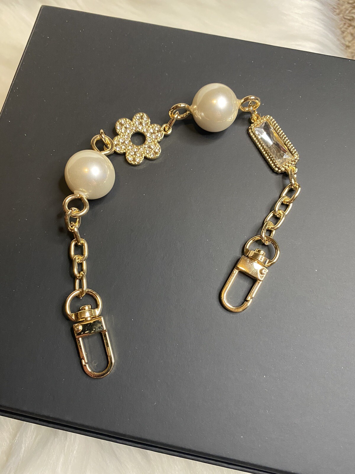 Handbag Replacement Strap chain charm Big Faux Pearl Gold For Bags Purses 11”-image