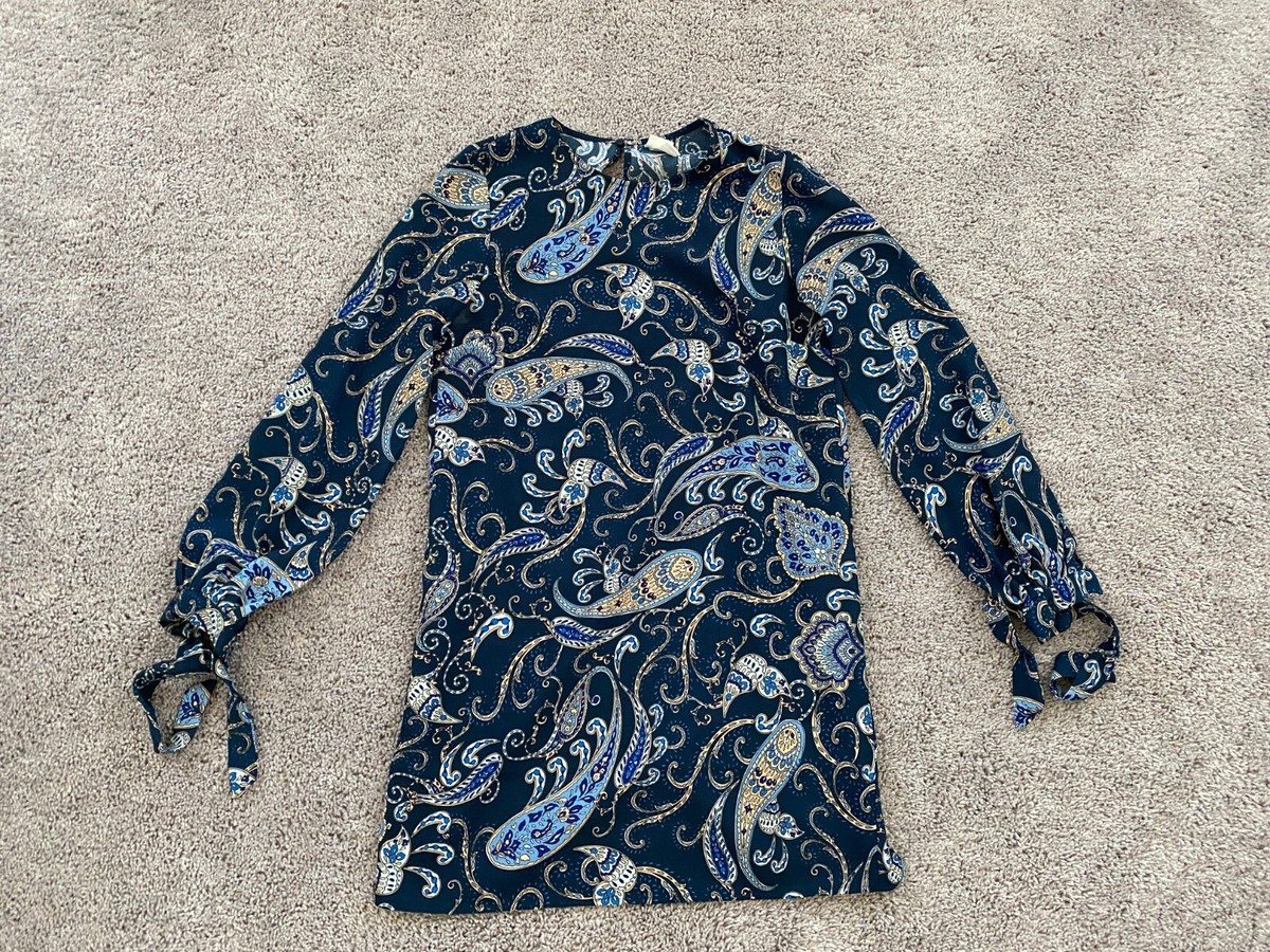h&m blue paisley dress Women's Dark blue/paisley Tie-Belt Tunic Dress