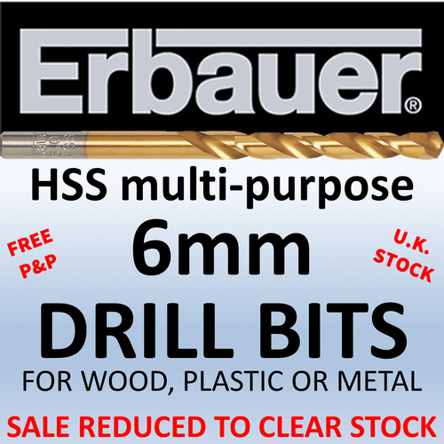 Erbauer Cheap Value Quality 6mm HSS DRILL BITS for wood plastic metal 2