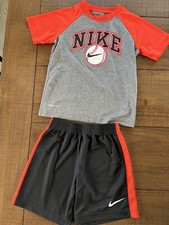 Boys Nike Dri Fit 2 Piece Outfit Shirt And Shorts Size 6 Red Black Baseball