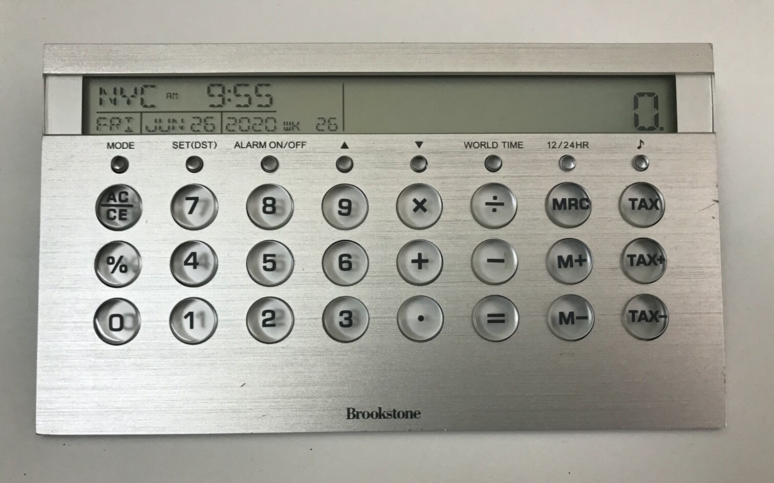 BROOKSTONE DESKTOP WORLD TIME CLOCK & CALCULATOR USED EXCELLENT