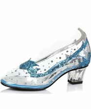 Girls Dress Shoes Heels Party Rhinestone Costume Blue Princess Size 13/1