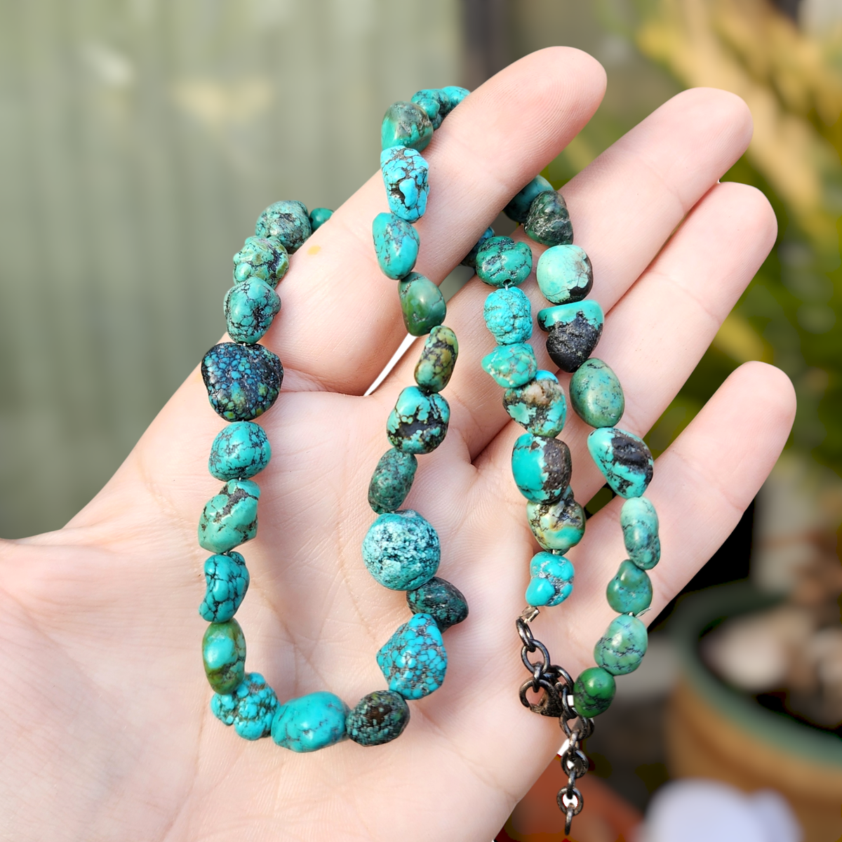Hubei Tibetan Turquoise Nugget Necklace Natural Chinese Blue