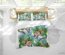 Set copripiumino trapuntato 3D foglia leopardata fantasia cartone animato bia...