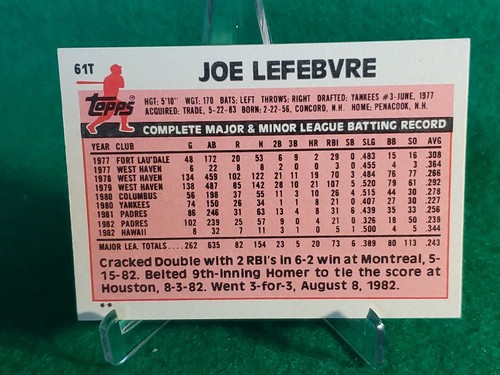 1983 Topps Traded 61T Joe Lefebvre Philadelphia Phillies Baseball Card - Picture 2 of 2