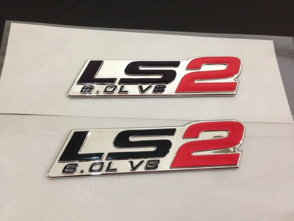 2x LS2 Emblem 6.0L V8 Engine Emblems Badge for Gm Chevy Chevrolet Pair Red - Image 2 of 3