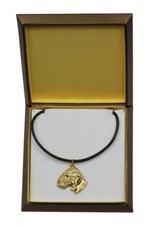 Bedlington Terrier - gold plated necklace with dog, in box, Art Dog USA