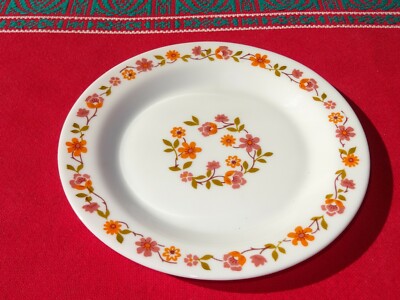 4 Assiettes à Dessert Arcopal Vintage Années 70 - Motif Fleurs Oranges, France