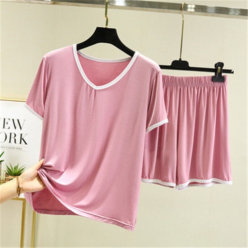 Women's Short Sleeved Pajama Suit Lounge Sleepwear T Shirt and Shorts Pjs Sets - Picture 13 of 33
