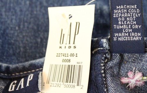 NEW 1990s Gap Kids Denim Jumper Dress Girls sz XXS Embroidered Flowers Floral - Picture 9 of 9