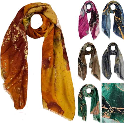 Damen Weicher Winter Golddruck Schal Tuch 180x90 cm Stola Halstuch Fransen 2345