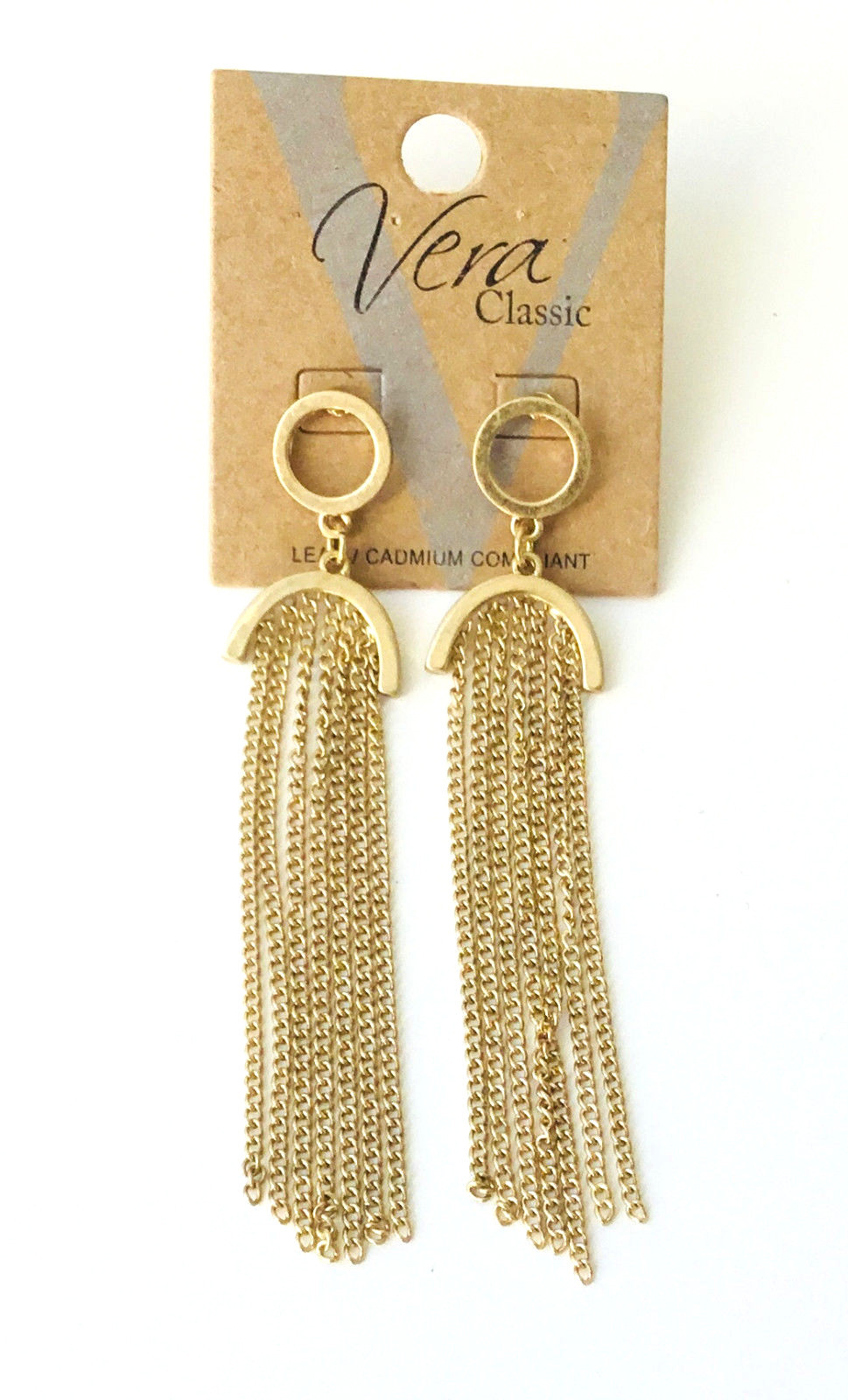 Gold Toned Matte Finish Chain Fringe Dangle Earrings Gift Boxed eBay