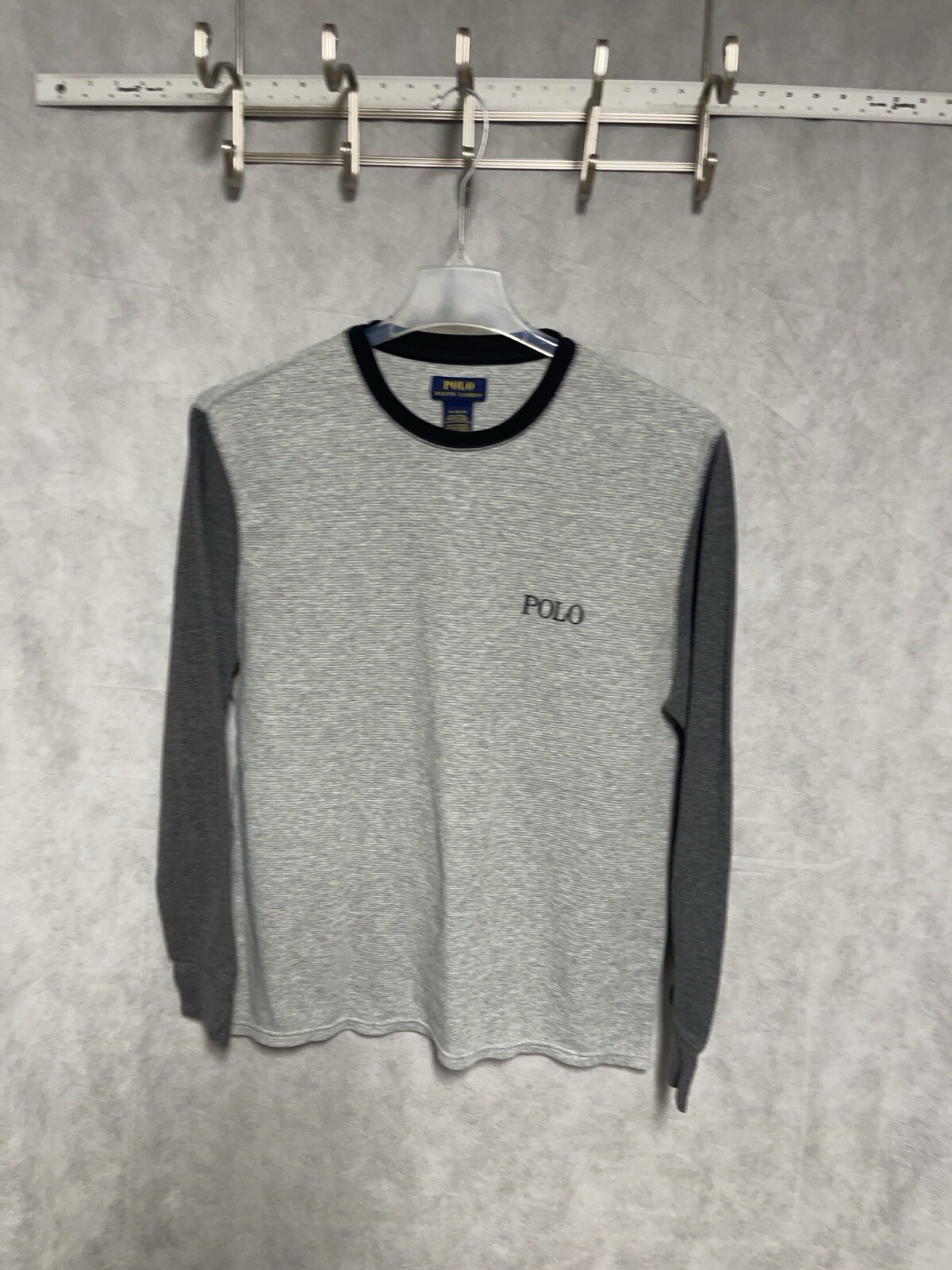 PONY Polo Ralph Lauren camicia uomo taglia XL grigia termica waffle maglia maglietta a costine