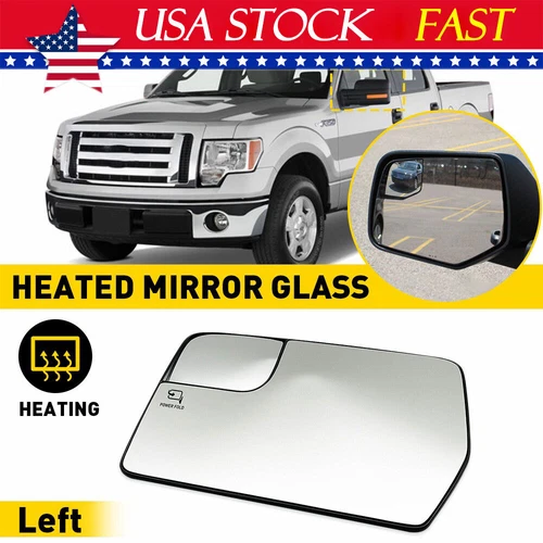 For 2011-2014 F-150 Mirror Glass with Heated Blind Spot Spotter Lens Driver Side